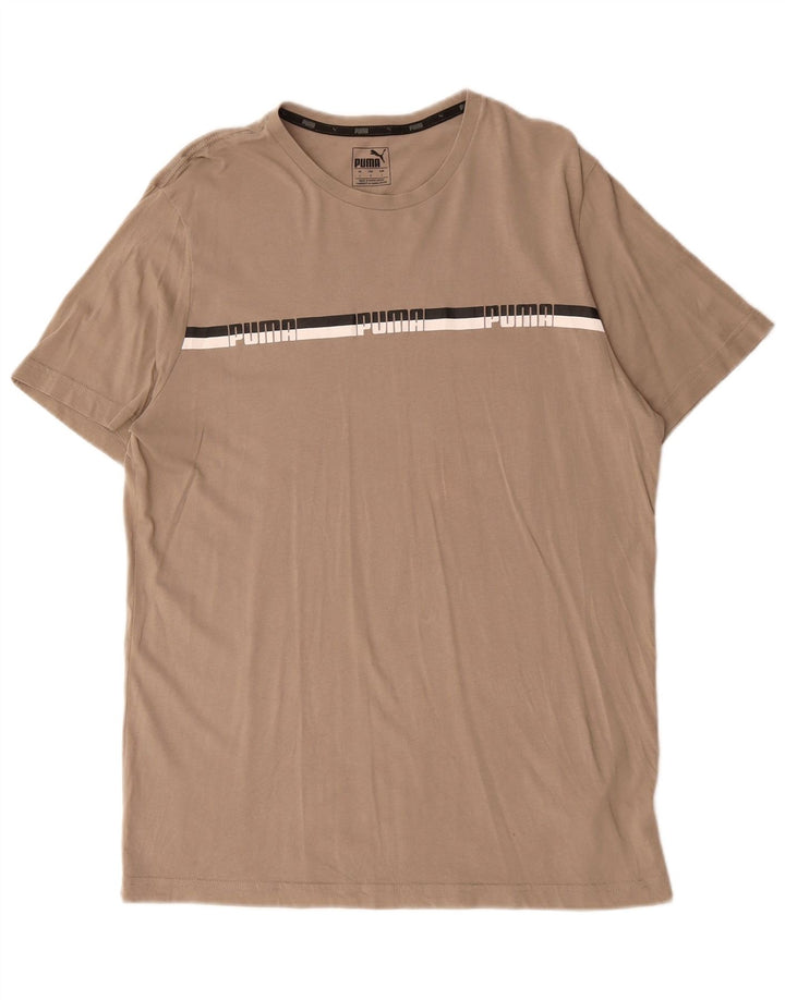 Puma Mens Graphic T-Shirt Top Large Beige Cotton