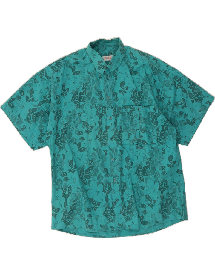 VINTAGE Mens Short Sleeve Shirt Large Blue Floral Vintage Vintage and Second-Hand Vintage from Messina Hembry 