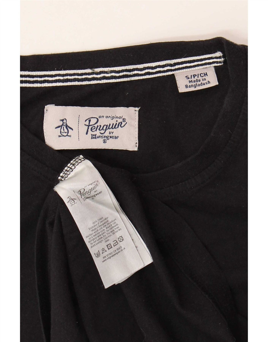 Penguin Mens Top Long Sleeve Small Black Cotton