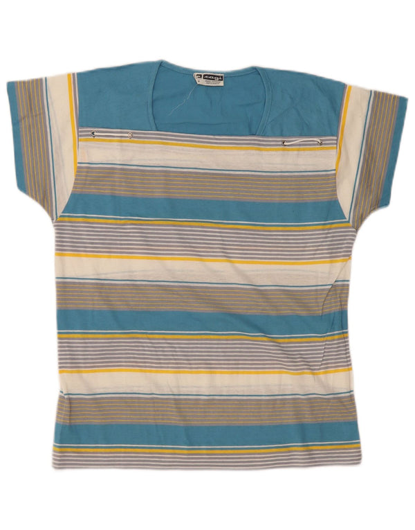 Cagi Womens Oversized T-Shirt Top UK 14 Medium Multicoloured Striped Cotton