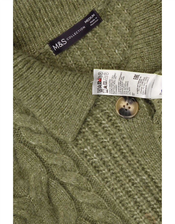 Marks & Spencer Womens Crop Cardigan Sweater UK 14 Medium Green Acrylic