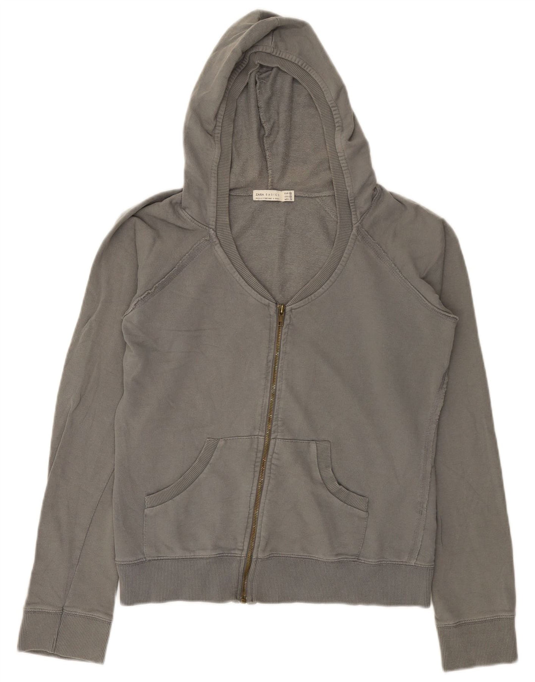 Zara Womens Zip Hoodie Sweater UK 14 Medium Grey Cotton