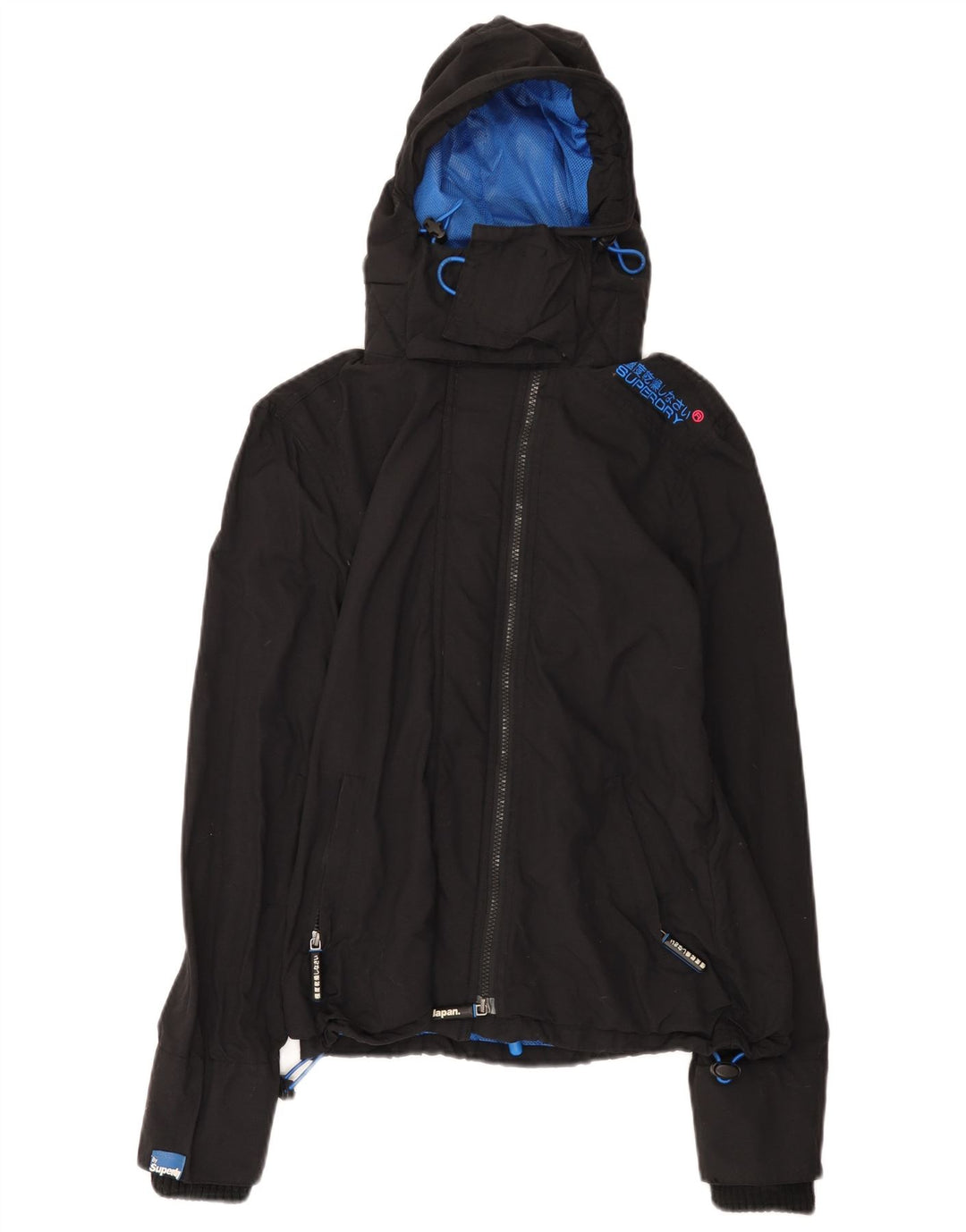 Superdry Womens Windcheater Hooded Rain Jacket UK 14 Medium Black Nylon