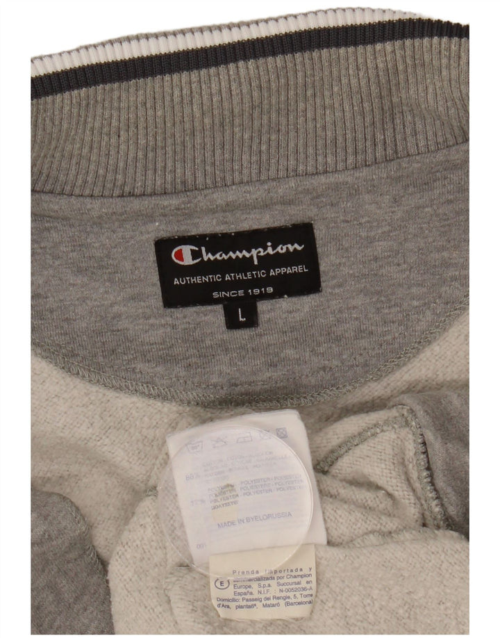 CHAMPION Mens Tracksuit Top Jacket Large Grey Flecked Cotton