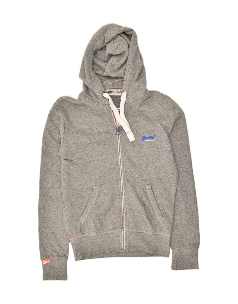 SUPERDRY Mens Graphic Zip Hoodie Sweater Small Grey Flecked Cotton | Vintage Superdry | Thrift | Second-Hand Superdry | Used Clothing | Messina Hembry 