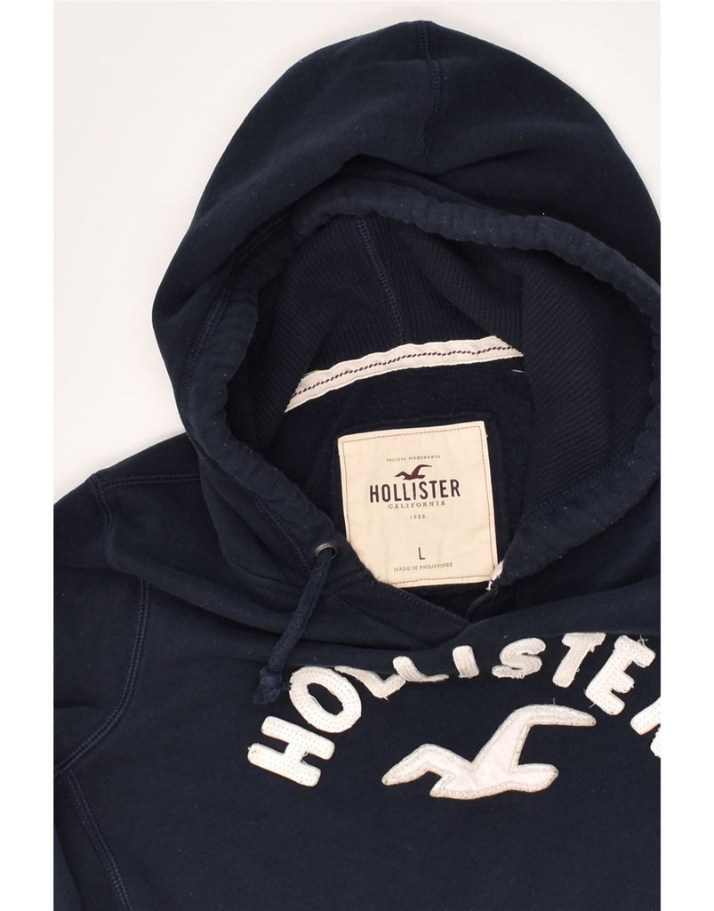 HOLLISTER Womens Graphic Hoodie Jumper UK 16 Large Navy Blue Cotton | Vintage Hollister | Thrift | Second-Hand Hollister | Used Clothing | Messina Hembry 