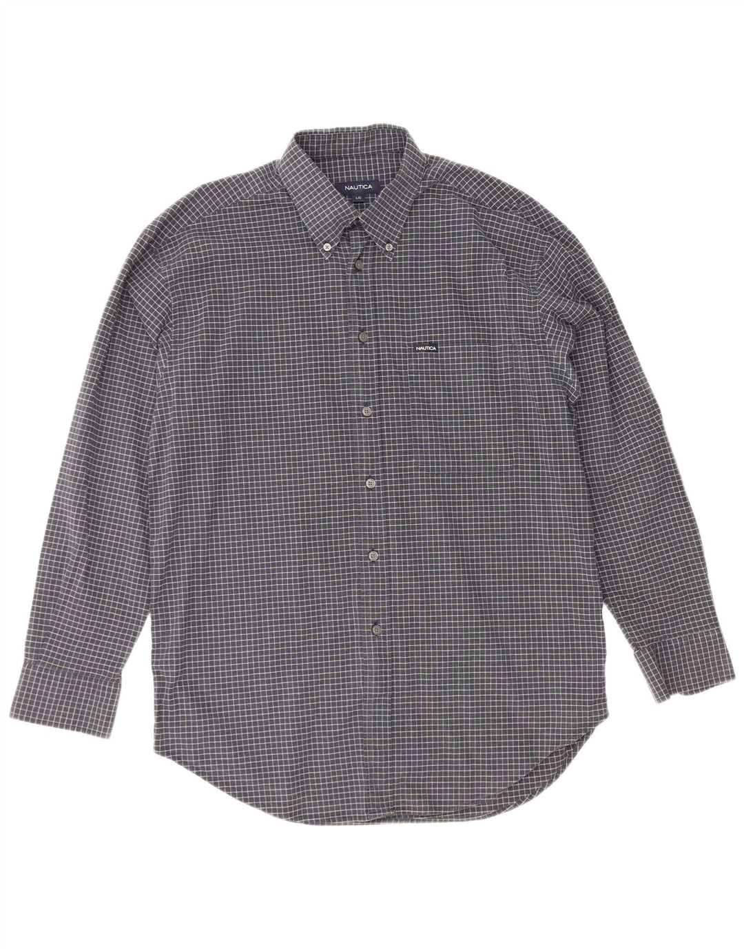 Nautica Mens Shirt Large Navy Blue Check Cotton