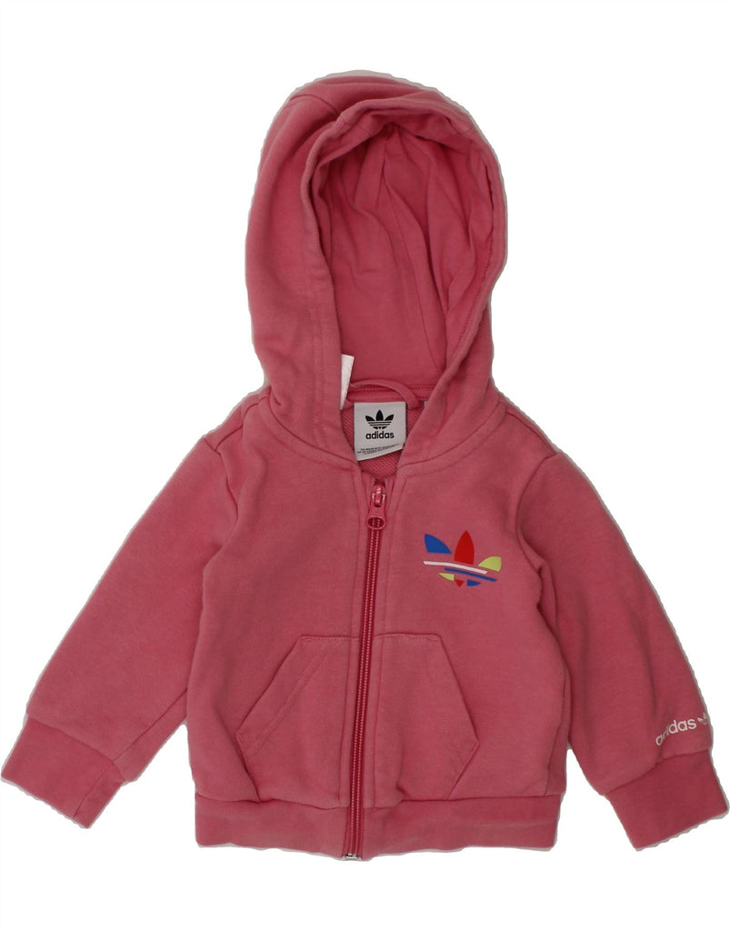 ADIDAS Baby Girls Graphic Zip Hoodie Sweater 3-6 Months Pink Cotton Vintage Adidas and Second-Hand Adidas from Messina Hembry 