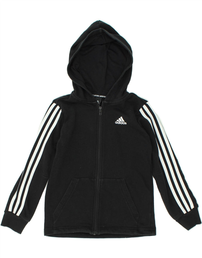 ADIDAS Boys Zip Hoodie Sweater 9-10 Years Black Cotton | Vintage Adidas | Thrift | Second-Hand Adidas | Used Clothing | Messina Hembry 