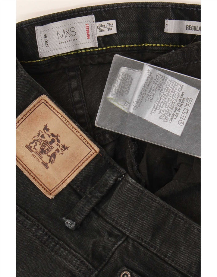 Marks & Spencer Mens Regular Fit Straight Jeans W38 L31 Black Cotton