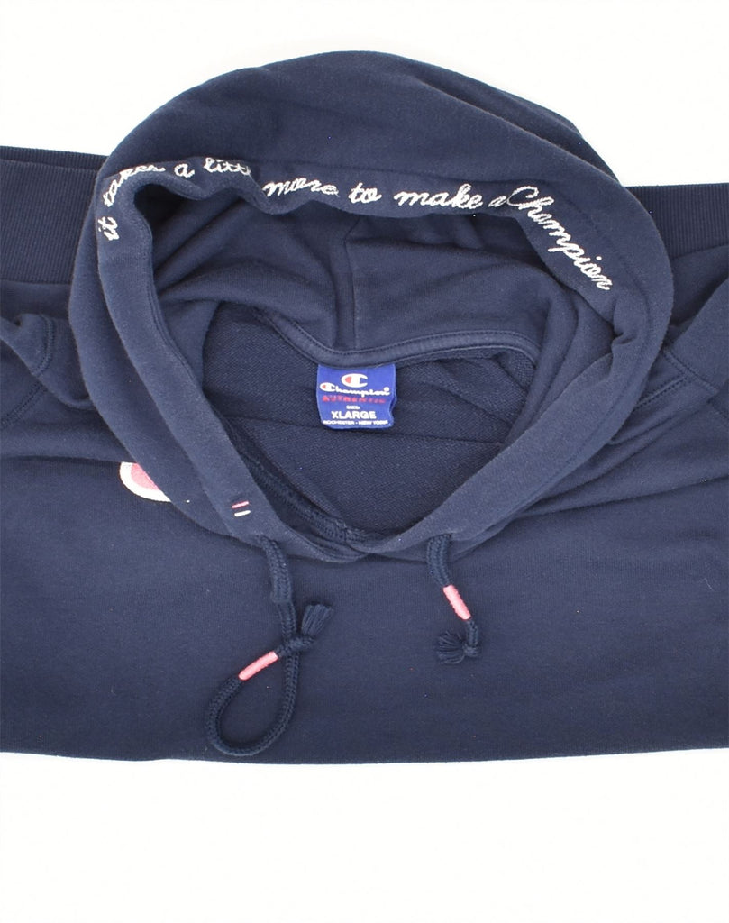 CHAMPION Womens Graphic Hoodie Jumper UK 18 XL  Navy Blue Cotton | Vintage Champion | Thrift | Second-Hand Champion | Used Clothing | Messina Hembry 