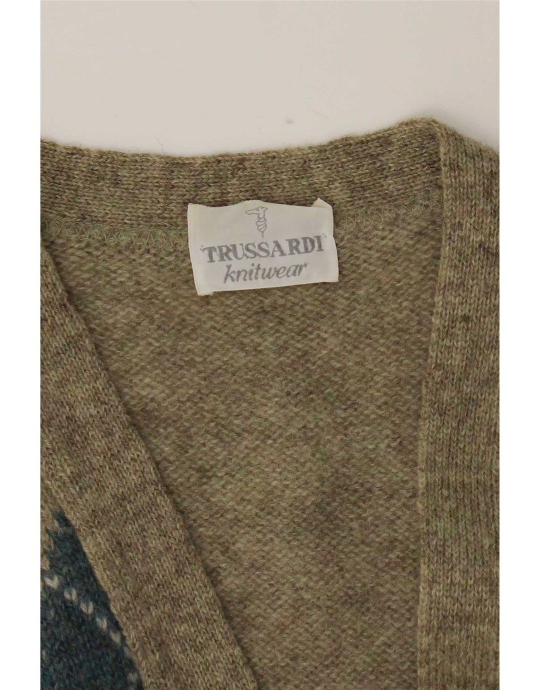Trussardi Mens Cardigan Sweater Large Khaki Argyle/Diamond
