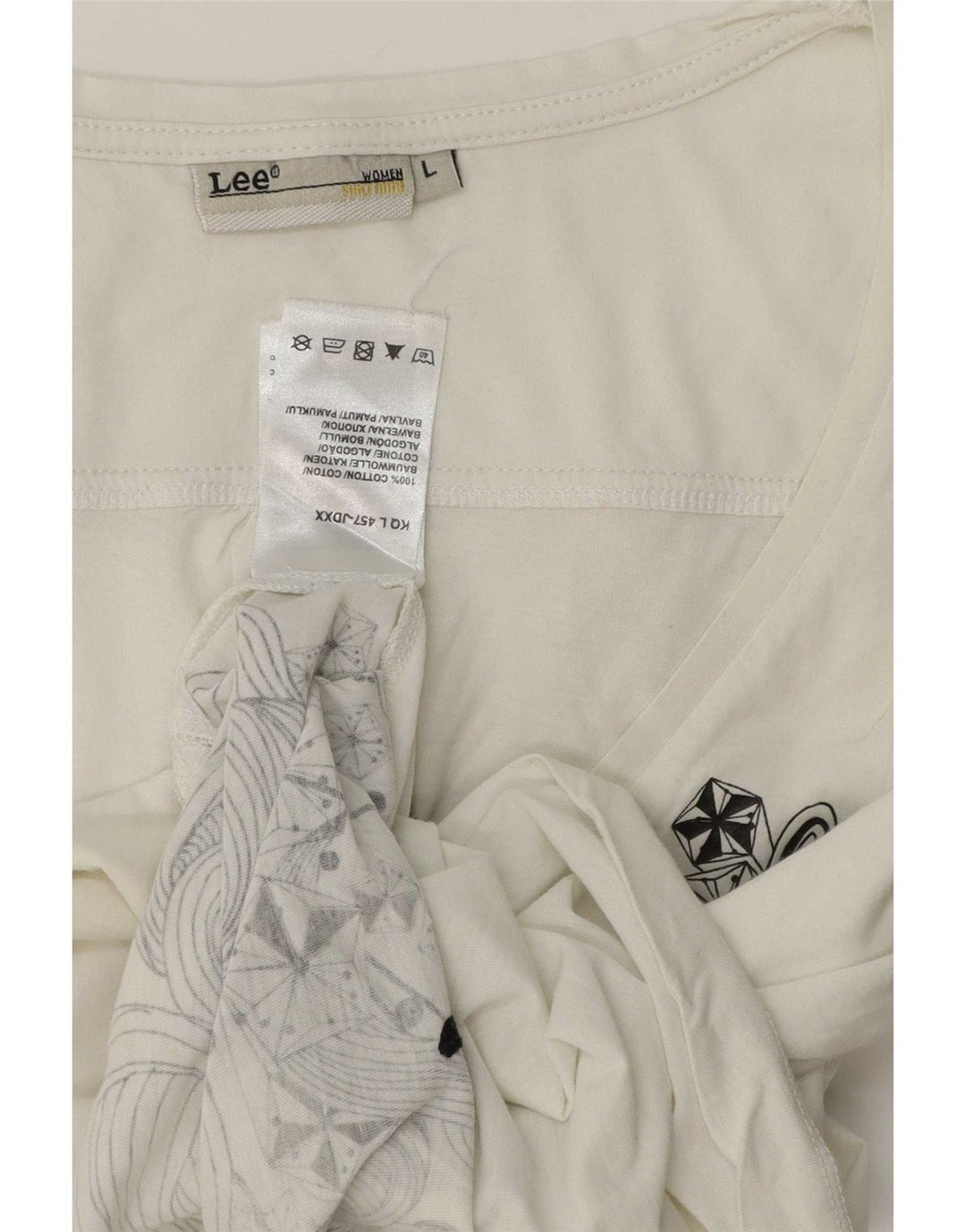 Lee Womens Top 3/4 Sleeve UK 16 Large White Cotton