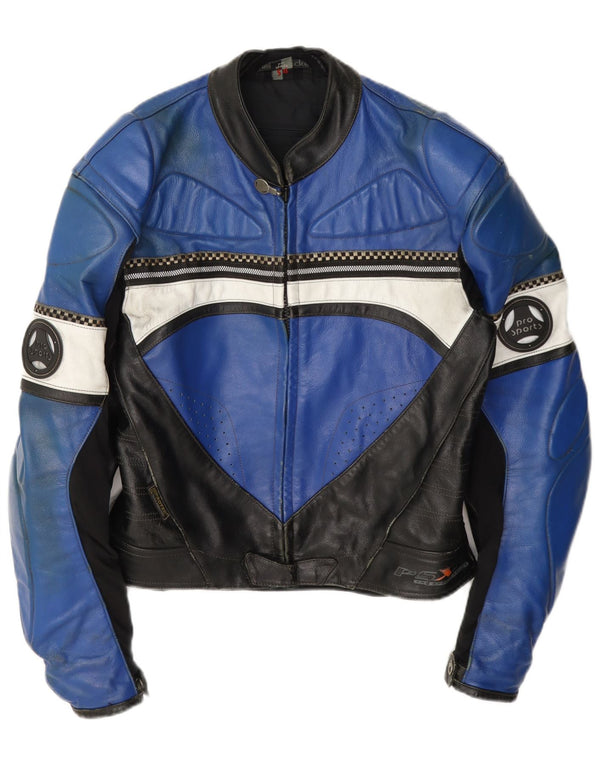 Hein Gericke Mens Moto Racer Leather Jacket Size 54 XL Blue Colourblock