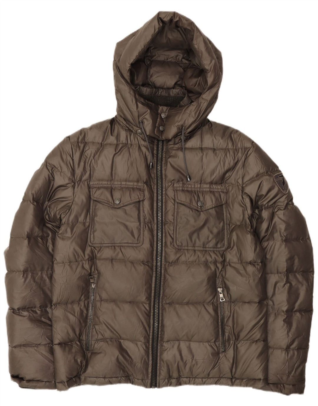 Trussardi Jeans Mens Hooded Padded Jacket IT 54 2XL Khaki Polyester