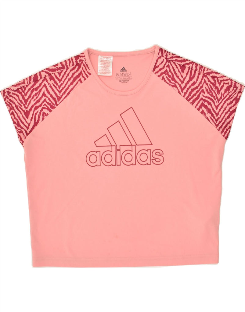 ADIDAS Girls Crop Graphic T-Shirt Top 13-14 Years Pink Colourblock | Vintage Adidas | Thrift | Second-Hand Adidas | Used Clothing | Messina Hembry 