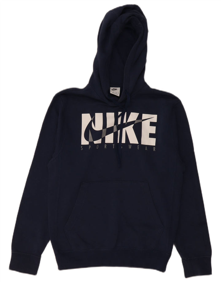 NIKE Mens Graphic Hoodie Jumper XS Navy Blue Cotton