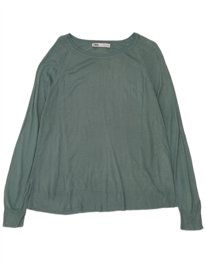 ZARA Womens Boat Neck Jumper Sweater UK 16 Large Green Viscose