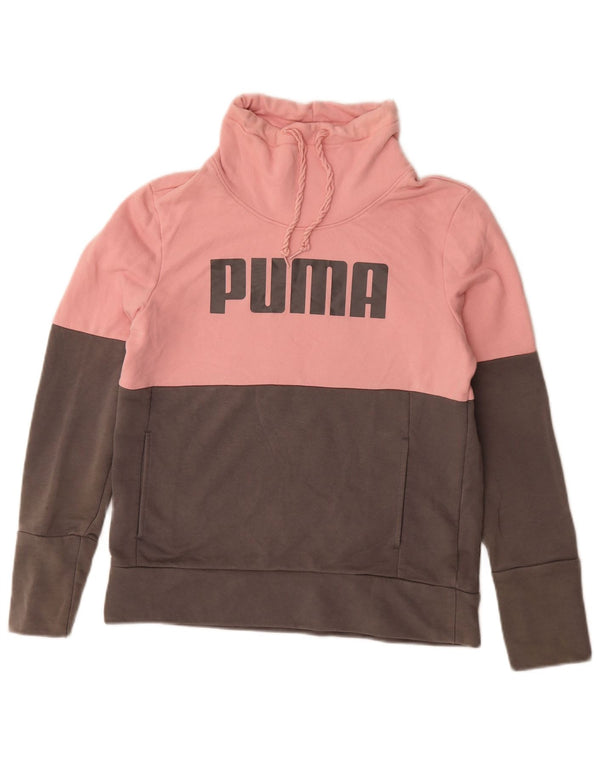 Puma Womens Graphic Sweatshirt Jumper UK 14 Medium Pink Colourblock Cotton