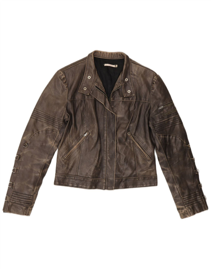 Vintage Womens Crop Leather Racer Jacket IT 42 Medium Brown