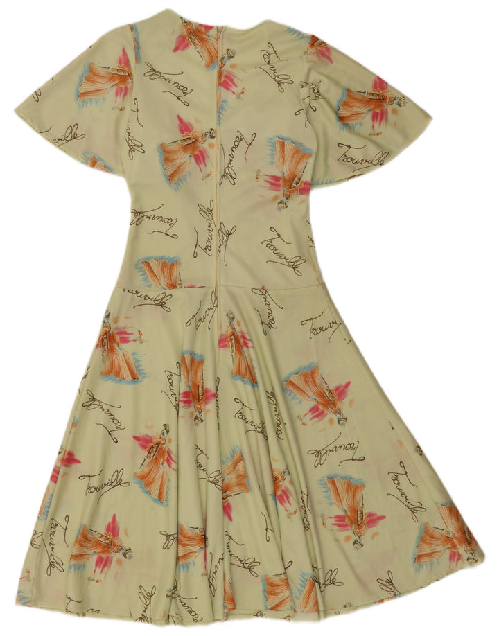 VINTAGE Womens Abstract Pattern A-Line Dress UK 8 Small Green