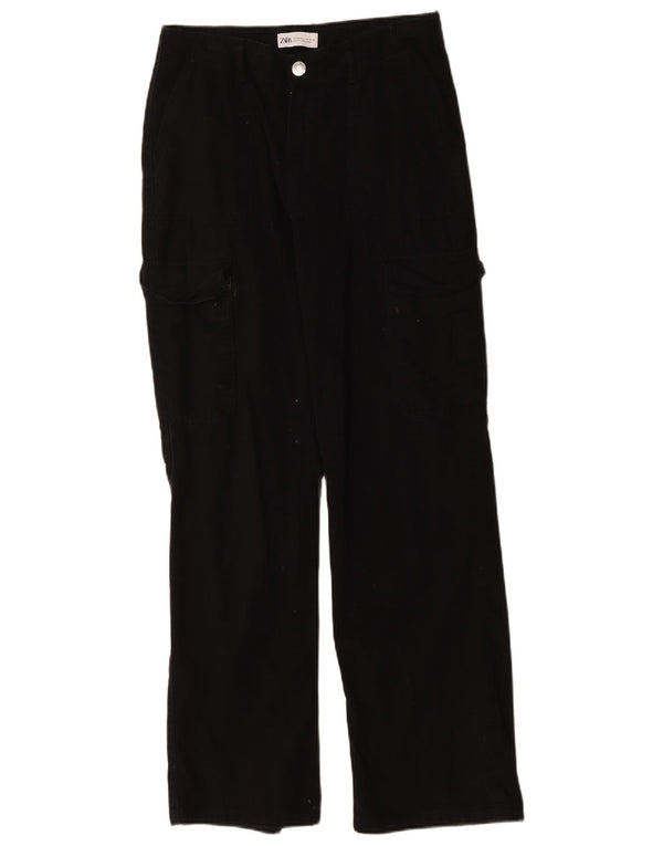 Zara Womens Straight Cargo Trousers EU 38 Small W28 L30 Black Cotton