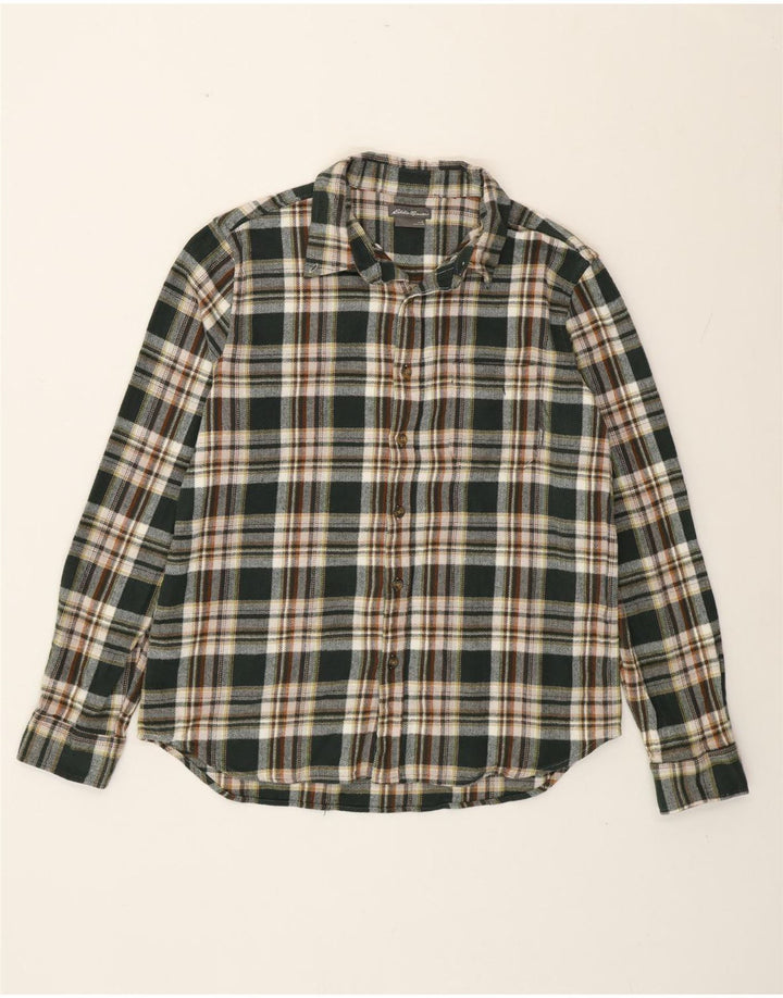 Eddie Bauer Mens Flannel Shirt Large Green Plaid Cotton