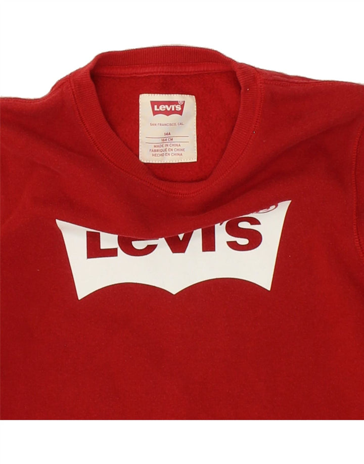 LEVI'S Boys Graphic Sweatshirt Jumper 13-14 Years Red Cotton Vintage Levi's and Second-Hand Levi's from Messina Hembry 