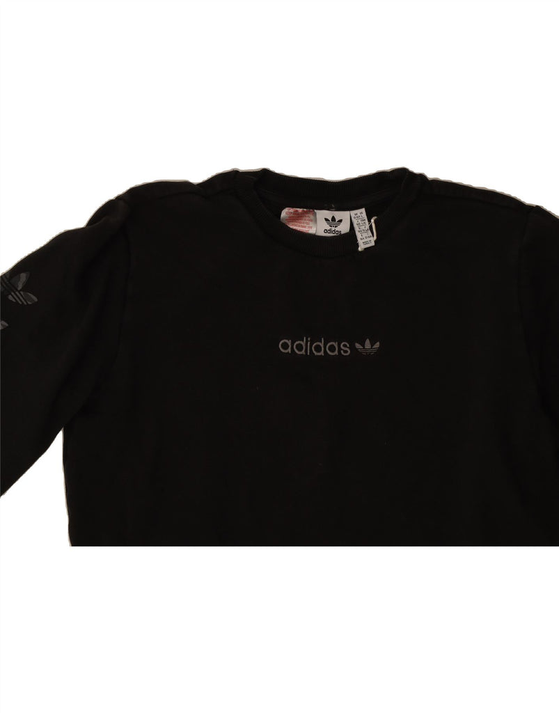 ADIDAS Boys Graphic Sweatshirt Jumper 13-14 Years Black Vintage Adidas and Second-Hand Adidas from Messina Hembry 