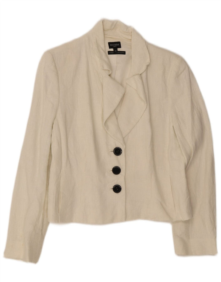 Hobbs Womens 3 Button Blazer Jacket UK 14 Large Off White Linen