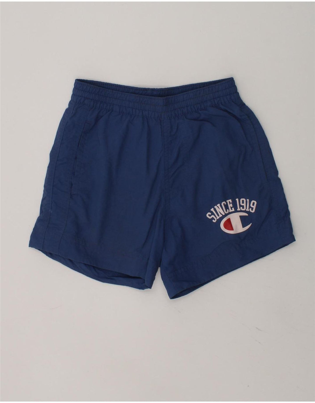 CHAMPION Boys Graphic Sport Shorts 3-4 Years 2XS Navy Blue Nylon | Vintage Champion | Thrift | Second-Hand Champion | Used Clothing | Messina Hembry 