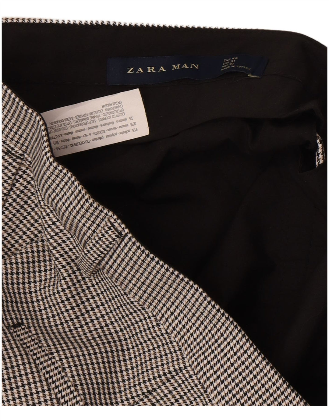Zara Mens Slim Chino Trousers EU 40 Medium W31 L25 Grey Houndstooth