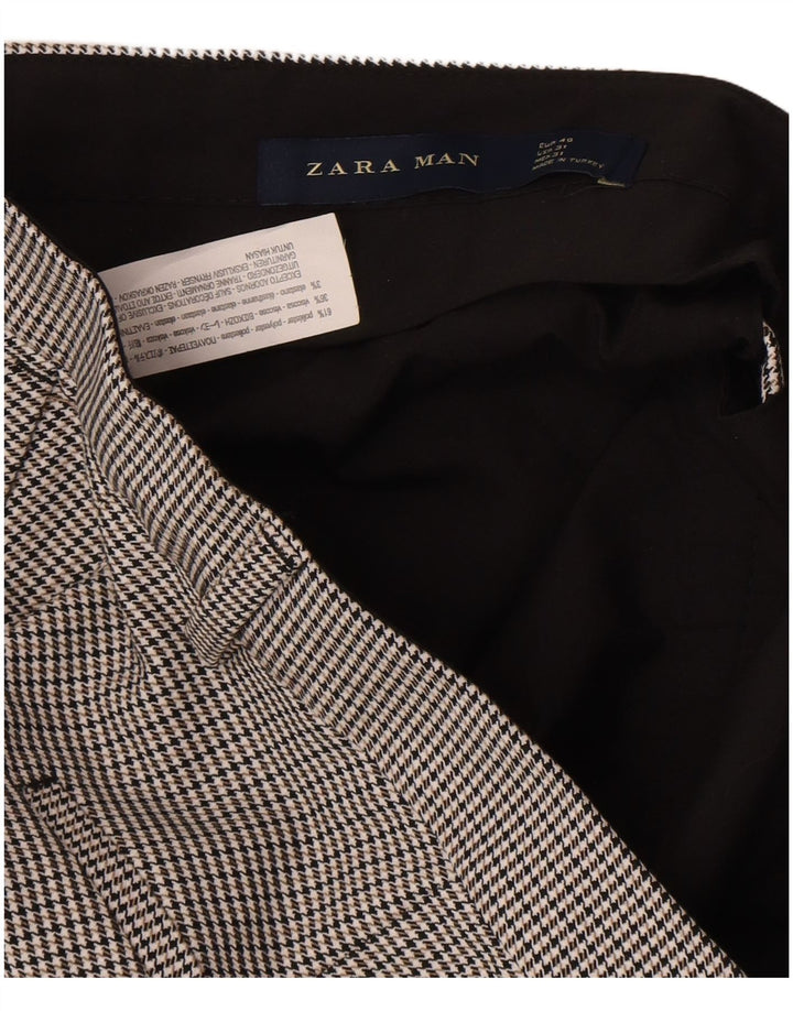 Zara Mens Slim Chino Trousers EU 40 Medium W31 L25 Grey Houndstooth
