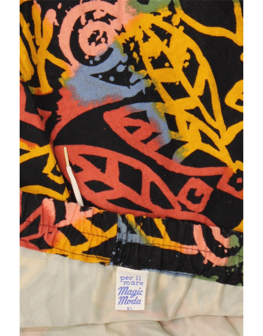 VINTAGE Mens Swimming Shorts XL  Black Floral Cotton