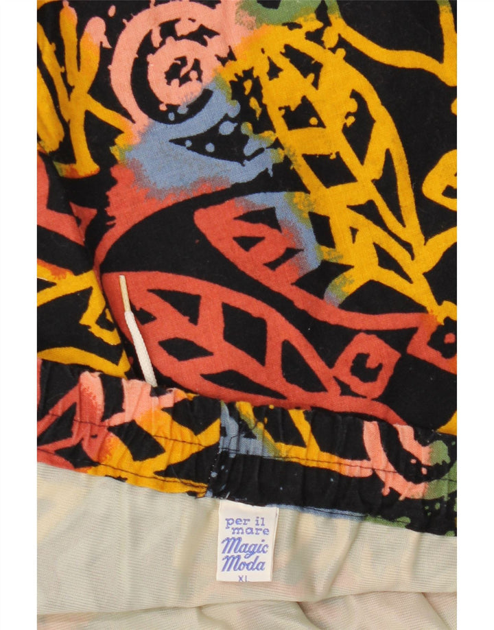 VINTAGE Mens Swimming Shorts XL  Black Floral Cotton