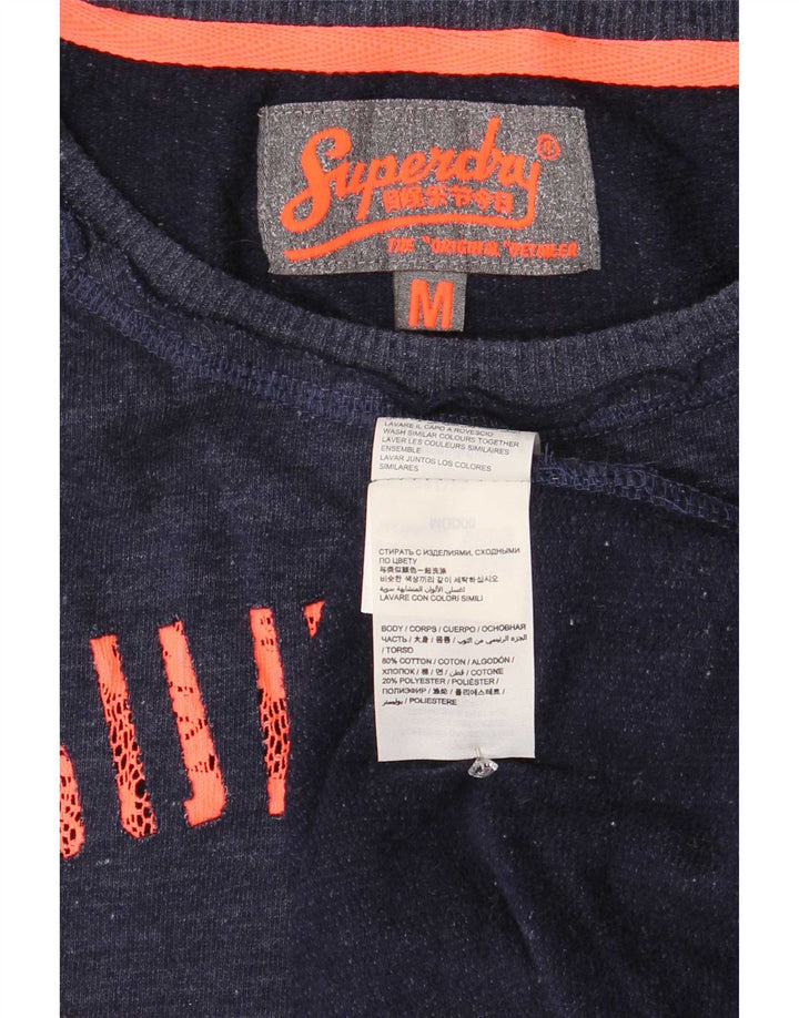 Superdry Womens Sweatshirt Jumper UK 14 Medium Navy Blue Animal Print
