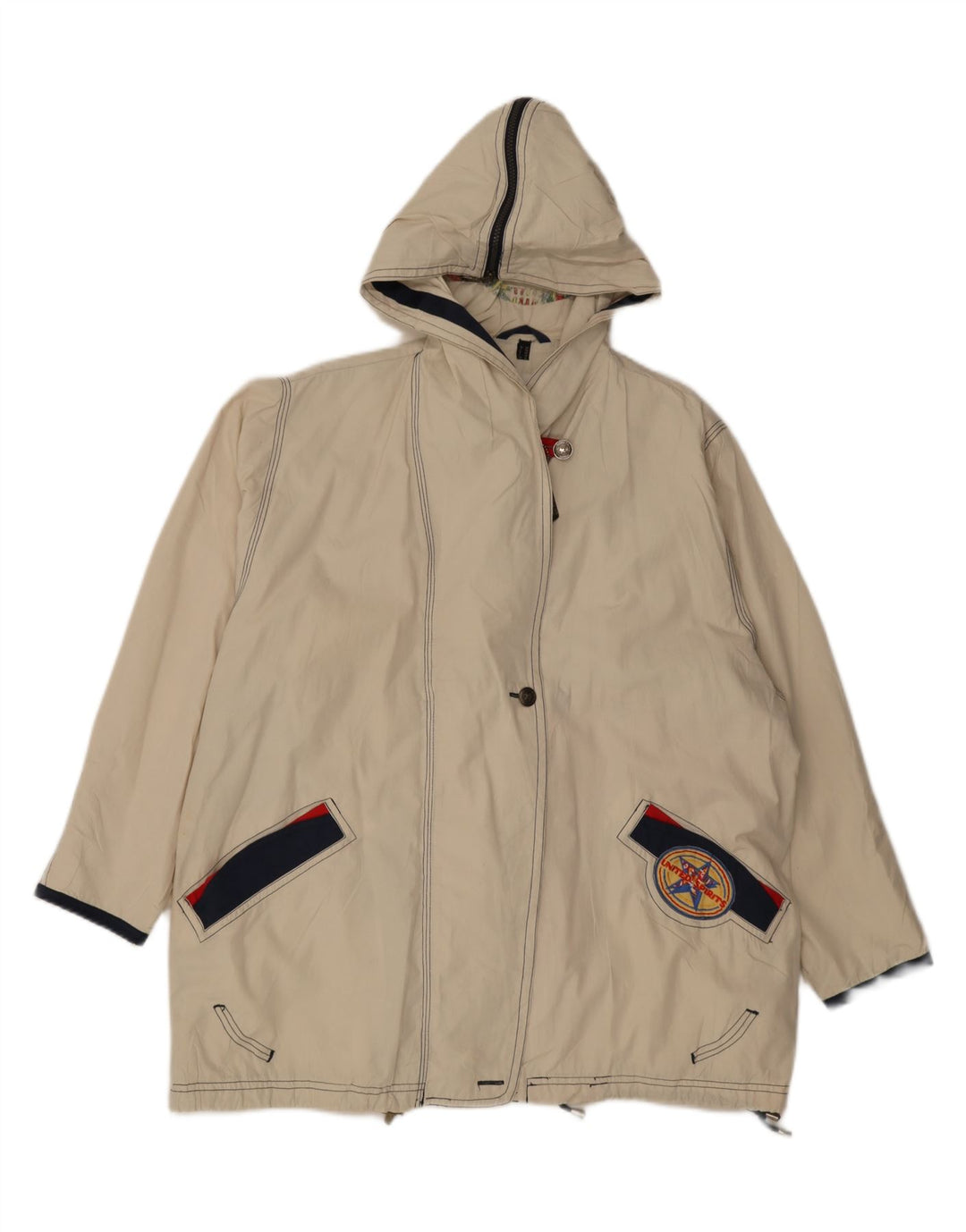 Vintage Womens Hooded Oversized Rain Jacket UK 8 Small  Off White Polyester