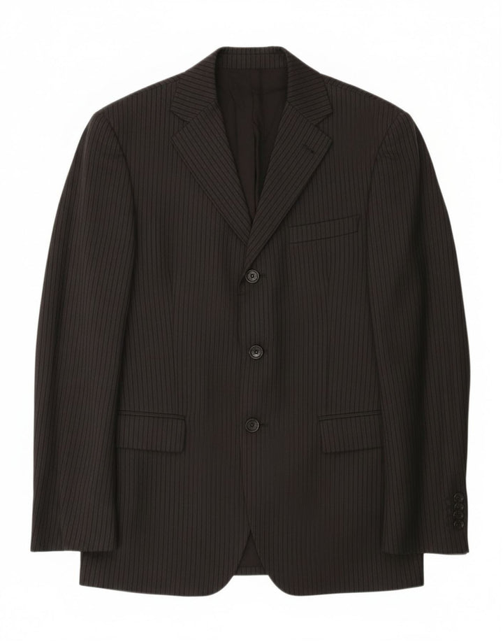 Paoloni Mens 3 Button Blazer Jacket IT 48 Medium Black Pinstripe