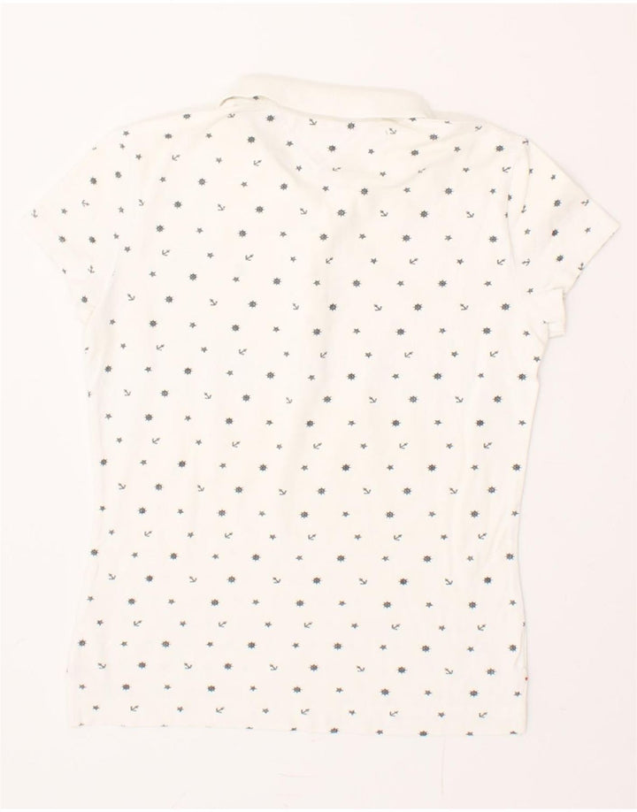 TOMMY HILFIGER Womens Abstract Pattern Polo Shirt UK 12 Medium White Vintage Tommy Hilfiger and Second-Hand Tommy Hilfiger from Messina Hembry 