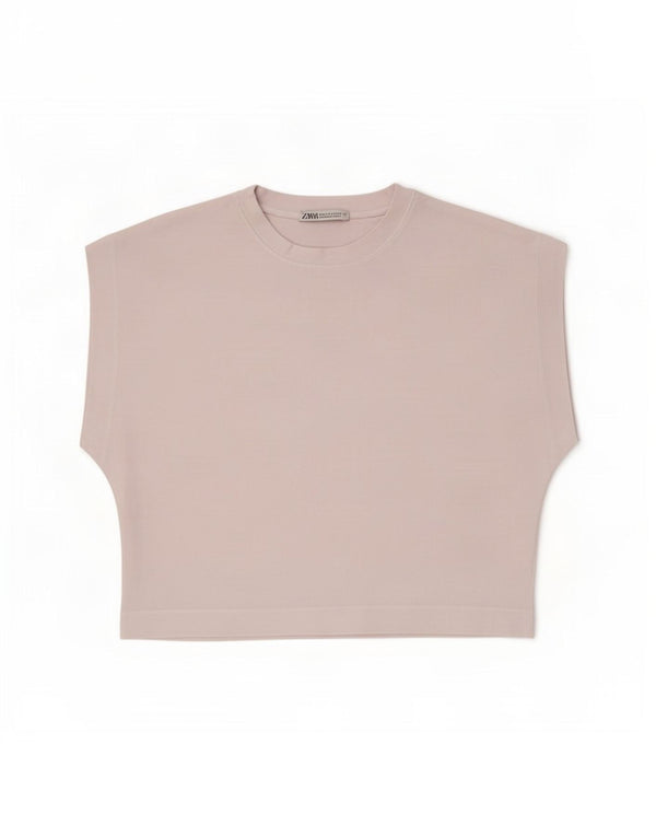 Zara Womens Crop T-Shirt Top UK 10 Small White Cotton