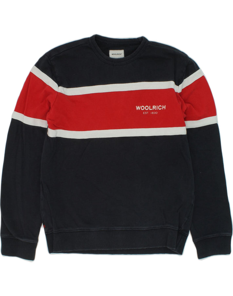 WOOLRICH Boys Sweatshirt Jumper 11-12 Years Black Colourblock Cotton | Vintage Woolrich | Thrift | Second-Hand Woolrich | Used Clothing | Messina Hembry 