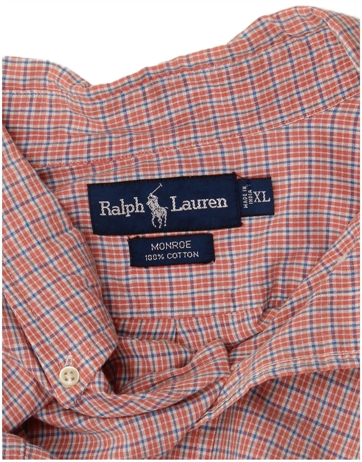 Ralph Lauren Mens Monroe Short Sleeve Shirt XL Orange Check Cotton