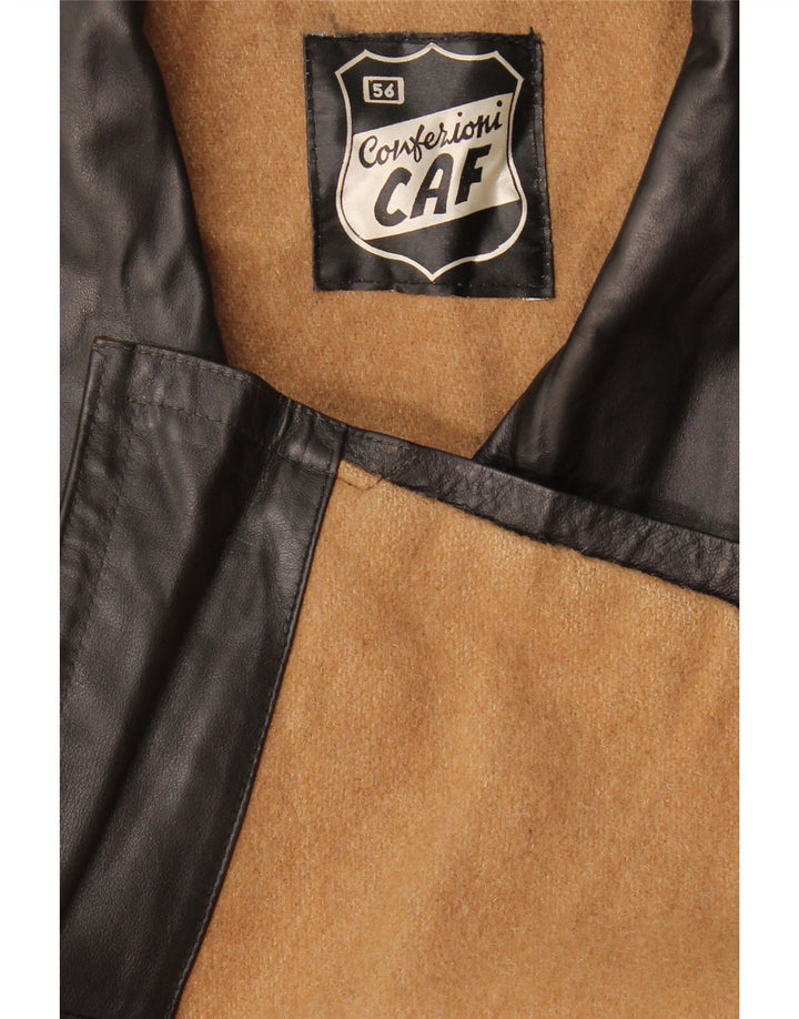Vintage Mens Double Breasted Leather Jacket IT 56 3XL Black