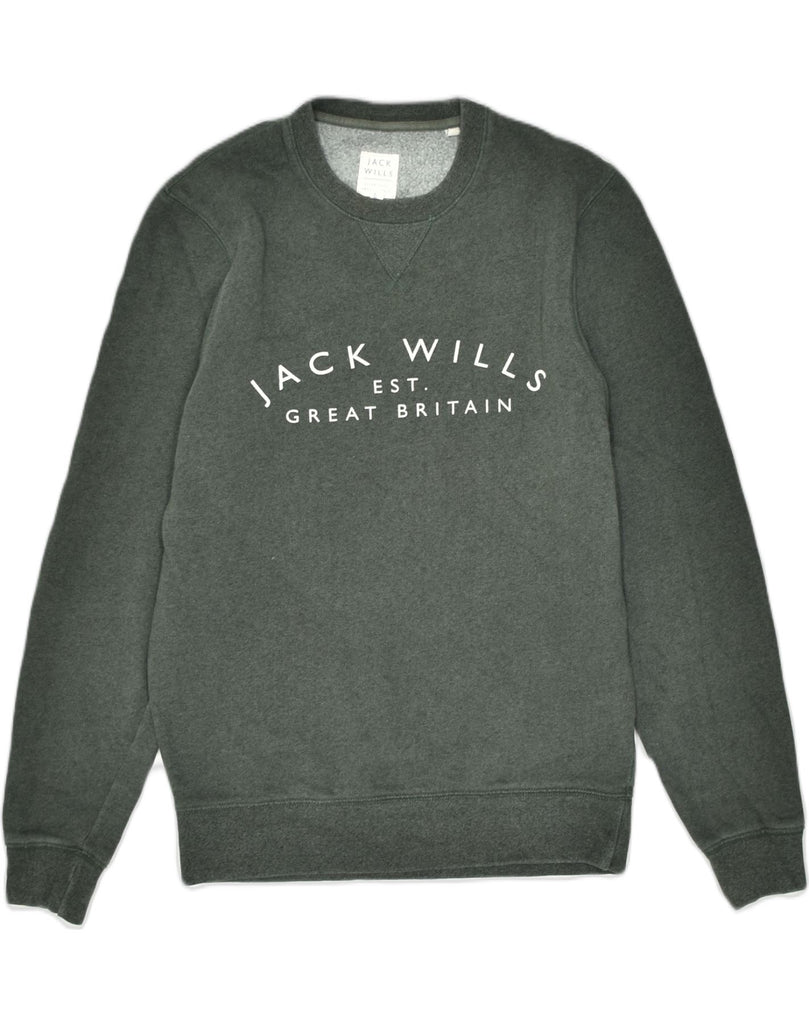 JACK WILLS Mens Graphic Sweatshirt Jumper Small Green Cotton | Vintage | Thrift | Second-Hand | Used Clothing | Messina Hembry 