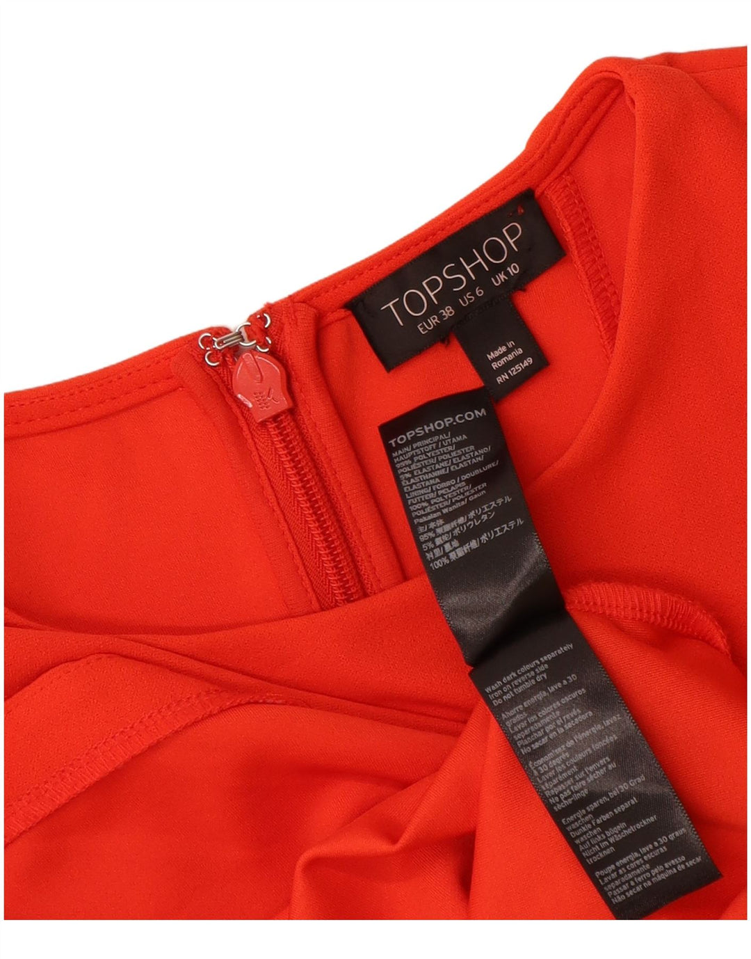 Topshop Womens Sleeveless Sheath Dress UK 10 Small Orange Polyester