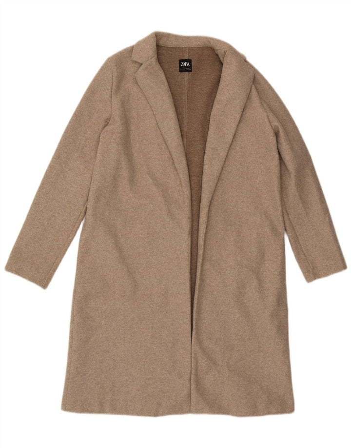 Zara Womens Open Overcoat UK 14 Medium Beige Polyester