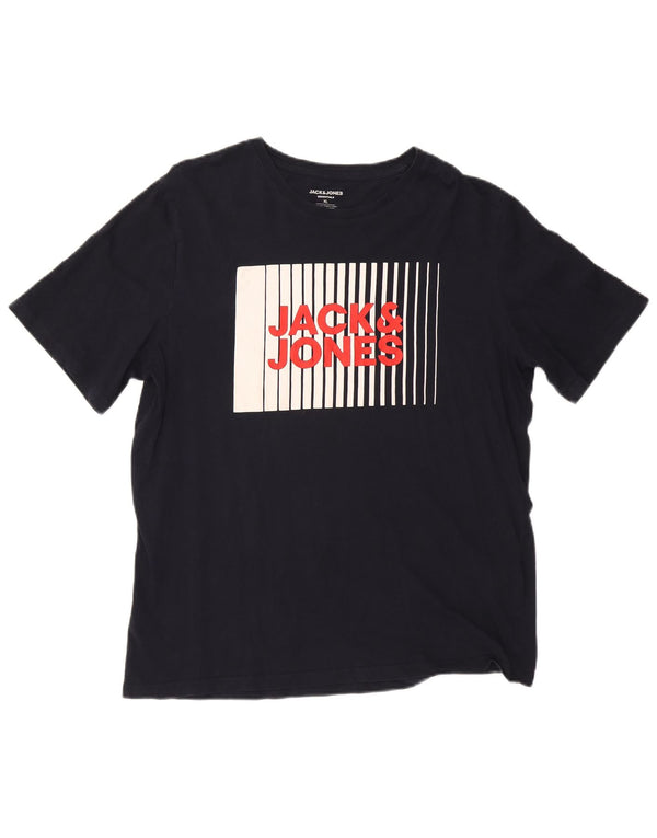 Jack & Jones Mens Graphic T-Shirt Top XL Navy Blue Cotton