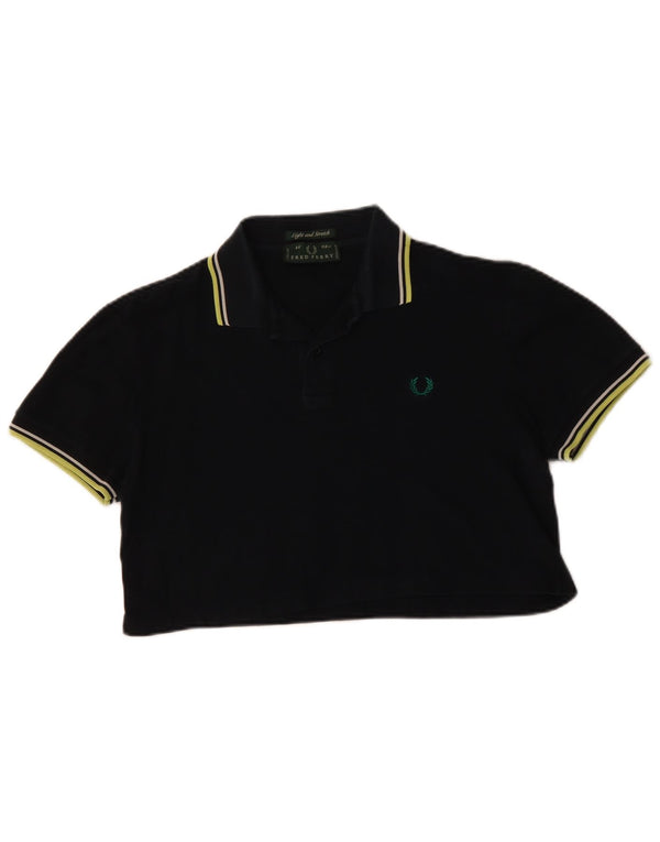 Fred Perry Womens Crop Polo Shirt UK 14 Medium Black Cotton
