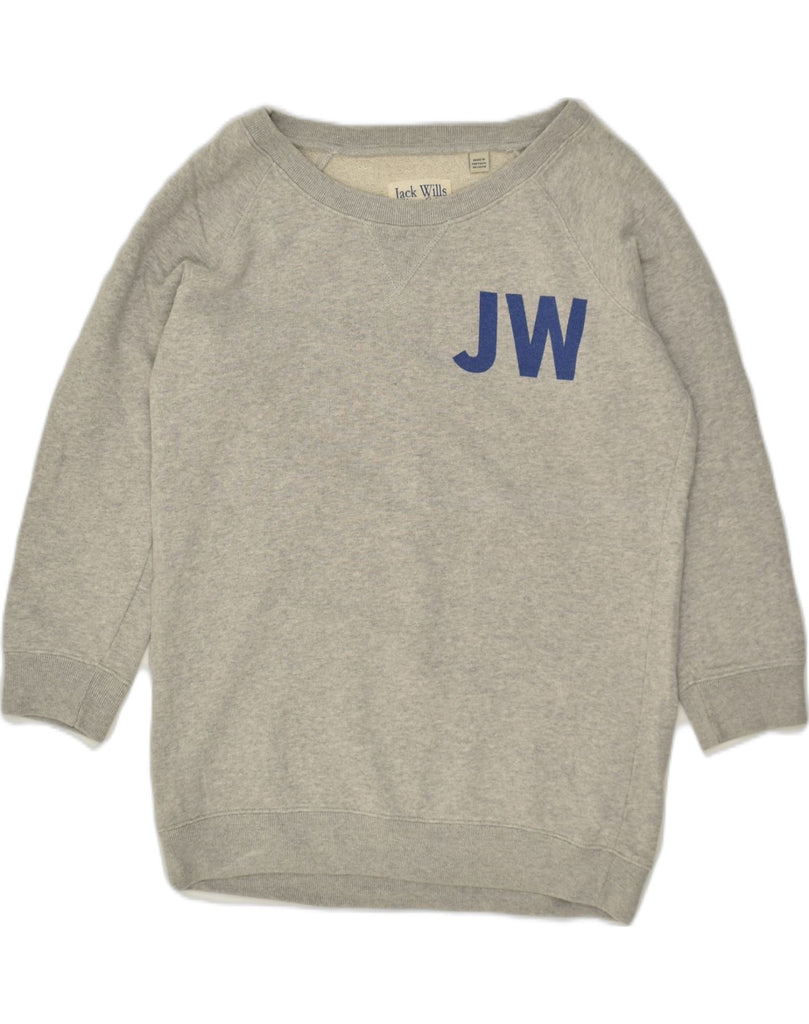 JACK WILLS Womens Graphic Sweatshirt Jumper UK 8 Small Grey Cotton | Vintage Jack Wills | Thrift | Second-Hand Jack Wills | Used Clothing | Messina Hembry 