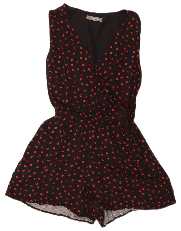OASIS Womens Sleeveless Playsuit UK 10 Small Black Floral Viscose